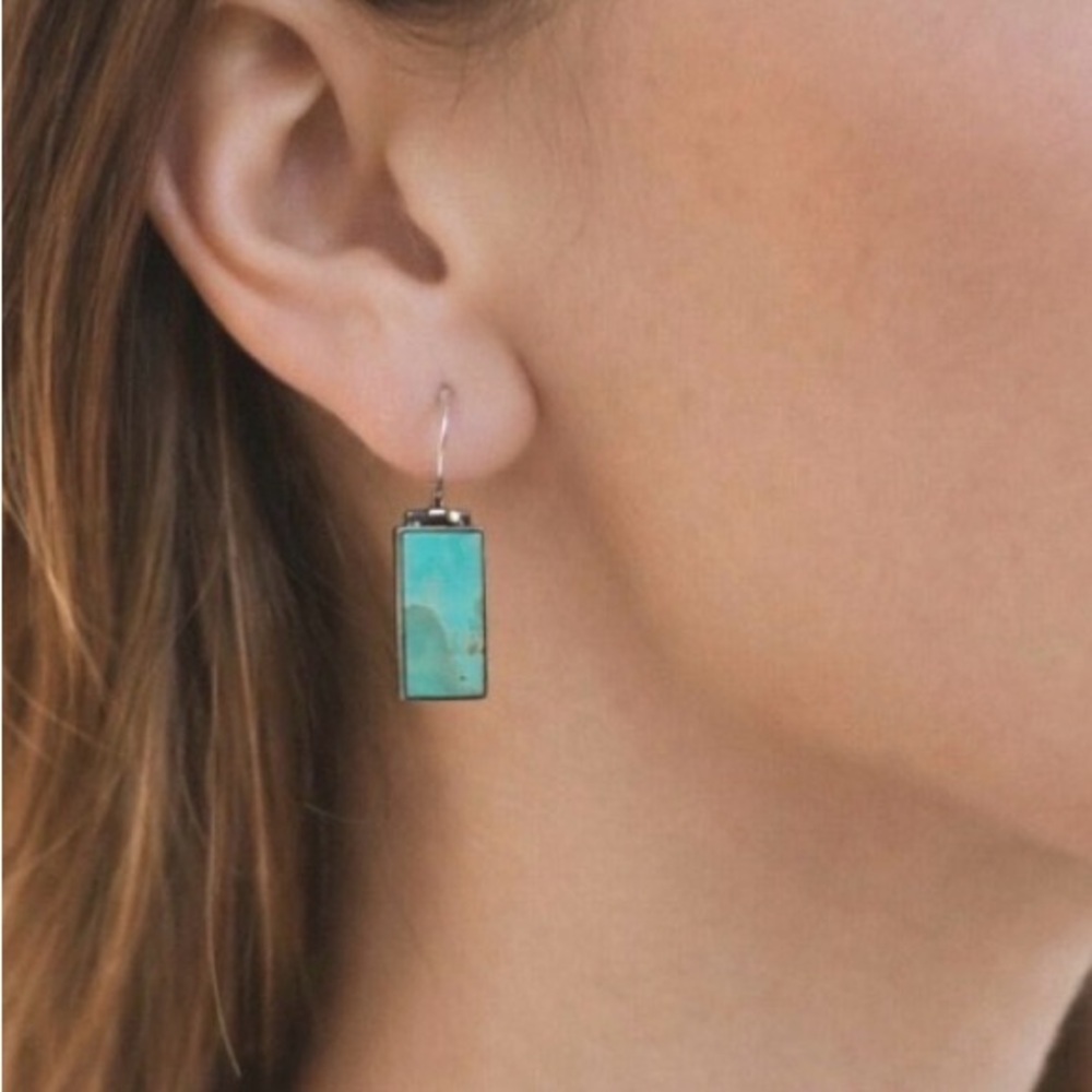 Rectangular Turquoise Sterling Silver Earrings